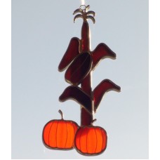 Stained Glass Cornstalk Pumpkins Sun Catcher